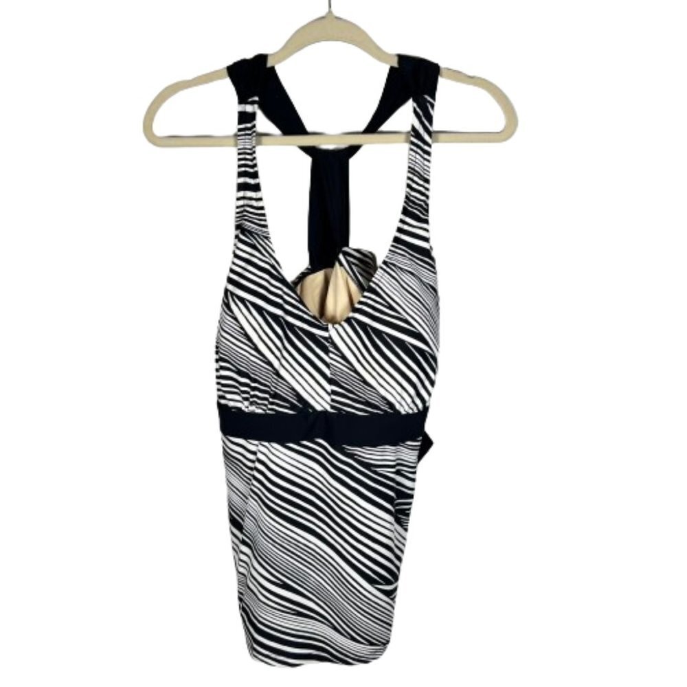 Ava & Viv Womens‎ Swim Tankini Top Diagonal Stripes Black White Plus Size 20W
